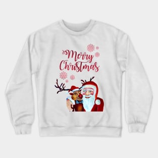 Smiling Santa with Funny Rudolph Watercolor Crewneck Sweatshirt